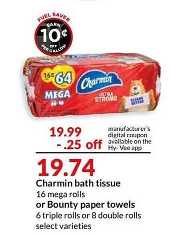 Hy-Vee Charmin Bath Tissue Or Bounty Paper Towels offer