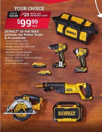 Ace Hardware Dewalt® 20 Volt Max Lithium-Ion Power Tools & Accessories offer