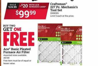 Ace Hardware Ace® Basic Pleated Furnace Air Filter offer