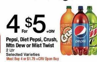 Jons International Pepsi, Diet Pepsi, Crush, Mtn Dew Or Mist Twist offer