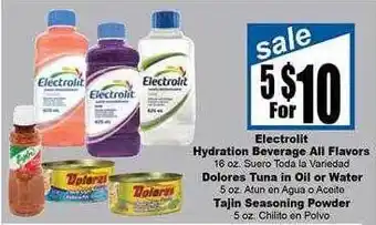 Rancho Markets Electrolit Hydration Beverage All Flavors, Dolores Tuna In Oil Or Water, Tajin Seasoning Powder offer
