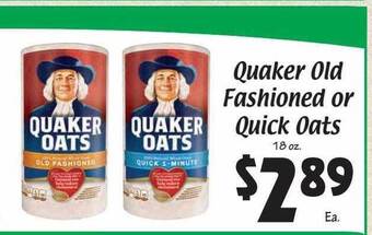 Sellers Bros Quaker Old Fashioned Or Quick Oats offer