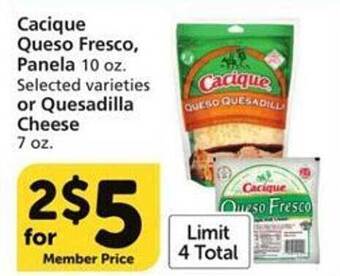 Vons Cacique Queso Fresco Panela Or Quesadilla Cheese offer