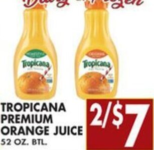 Met Foodmarkets Tropicana Premium Orange Juice 52 oz. offer