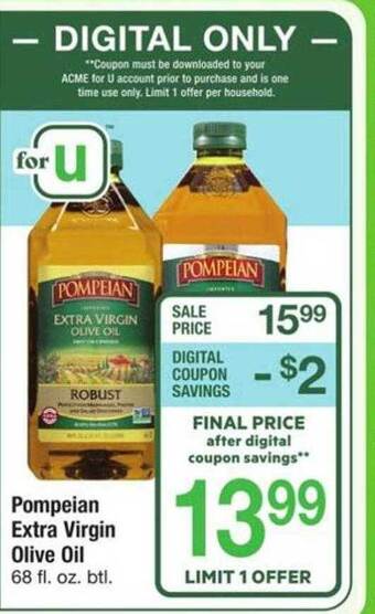 ACME Pompeian Extra Virgin Olive Oil offer