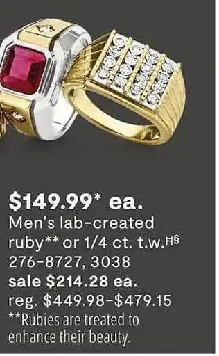 JC Penney Men's Lab-created Ruby Or 1-4 Ct. T.w. offer