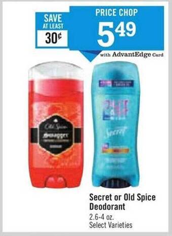 Price Chopper Secret Or Old Spice Deodorant offer