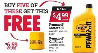 Ace Hardware Pennzoil Motor Oil Pennzoil Oil Filter offer