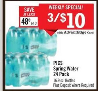 Price Chopper Pics Spring Water 24 Pack offer