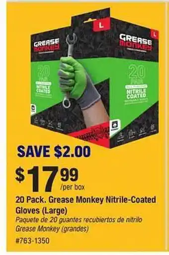 Napa 20 Pack. Grease Monkey Nitrile-coated Gloves Large offer