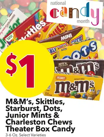 M&M's, Skittles, Starburst, Dots, Junior Mints & Charleston Chews Theater Box Candy 3-6 oz.