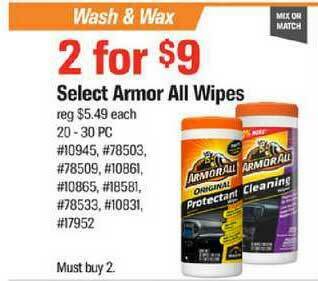 AutoZone Select Armor All Wipes offer