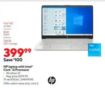 Staples HP Loptop With Intel Core I3 Processor offer