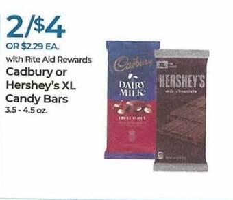 Rite Aid Cadbury Or Hershey's Xl Candy Bars offer