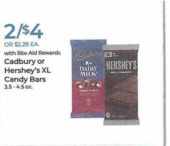 Rite Aid Cadbury Or Hershey's Xl Candy Bars offer