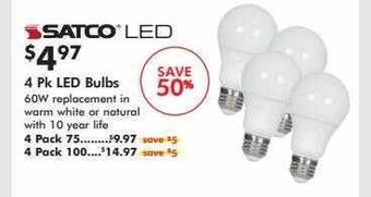 Valu Home Centers 4 Pk Led Bulbs Satco Led offer