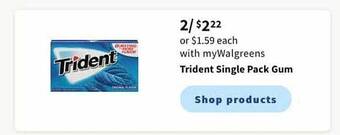 Walgreens Trident Single Pack Gum offer
