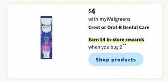 Walgreens Crest Or Oral-b Dental Care offer
