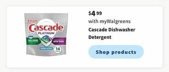 Walgreens Cascade Dishwasher Detergent offer