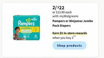 Walgreens Pampers Or Ninjamas Jumbo Pack Diapers offer
