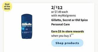 Walgreens Gillette Secret Or Old Spice Personal Care offer