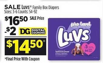 Dollar General Luvs Family Box Diapers offer