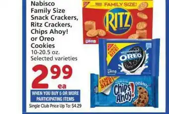 Vons Nabisco Family Size Snack Crackers, Ritz Crackers, Chips Ahoy! Or Oreo Cookies offer