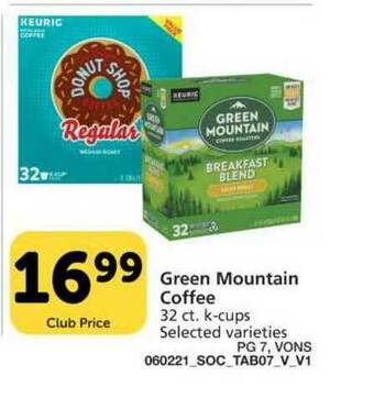 Vons Green Mountain Coffee offer