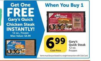 Vons Gary's Quick Steak offer