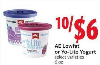 Fareway Ae Lowfat Or Yo-lite Yogurt offer