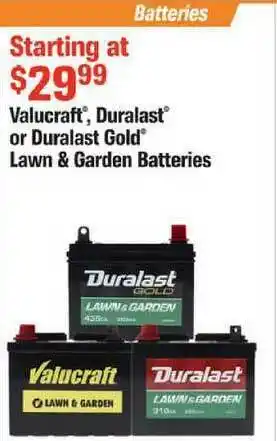 Valucraft, Duralast Or Duralast Gold Lawn & Garden Batteries