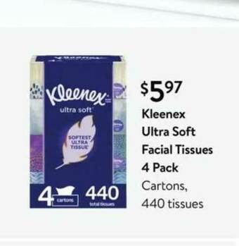 Walmart Kleenex Ultra Soft Facial Tissues 4 Pack offer