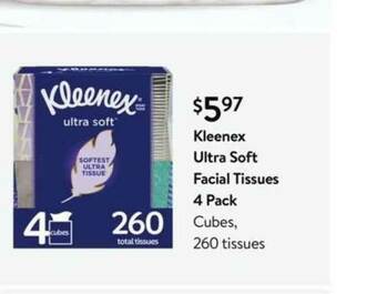 Walmart Kleenex Ultra Soft Facial Tissues 4 Pack offer