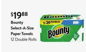 Walmart Bounty Select-A-Size Paper Towels 12 Double Rolls offer