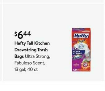 Walmart Hefty Tall Kitchen Drawstring Trash Bags Ultra Strong Fabuloso Scent offer