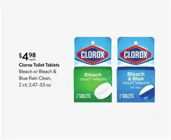 Walmart Clorox Toilet Tablets Bleach Or Bleach & Blue Rain Clean offer