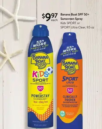 Walmart Banana Boat SPF 50+ Suncreen Spray Kids SPORT Or SPORT Ultra Clear offer