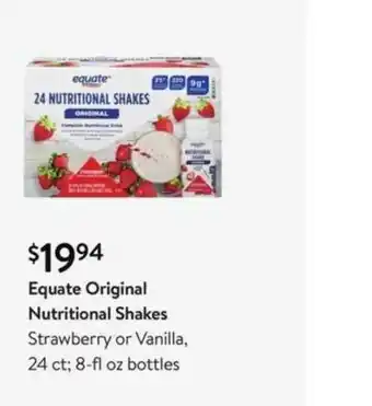 Walmart Equate Original Nutritional Shakes Strawberry Or Vanilla, offer