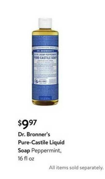 Walmart Dr. Bronner's Pure-Castile Liquid Soap Peppermint offer