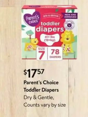 Parent's Choice Toddler Diapers Dry&Gentle Counts Vary By Size