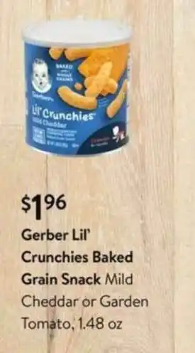 Walmart Gerber Lil' Crunchies Baked Grain Snack Mild Cheddar Or Garden Tomato offer