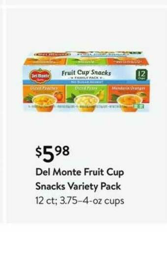 Walmart Del Monte Fruit Cup Snacks Variety Pack offer