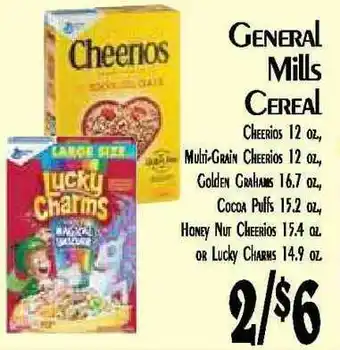 Hollywood Market General Mills Cereal Cheerios, Multi-Grain Cheerios, Golden Grahams, Cocoa Puffs, Honey Nur Cheerios Or Lucky Charms offer