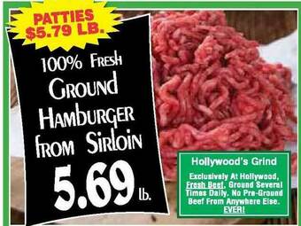 Hollywood Market 100% Fresh Ground Hamburger From Sirloin offer