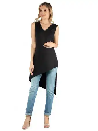 Stein Mart 24seven comfort apparel long sleeveless maternity top with v neck and asymmetric hem offer