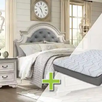 Aaron's 6 - piece madison ii queen upholstered bedroom set & 8" queen mattress w/ foundation & protectors offer