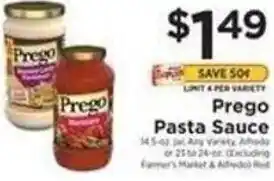 ShopRite Prego Pasta Sauce 14.5 oz. offer