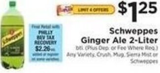 ShopRite Schweppes Ginger Ale 2-Liter offer