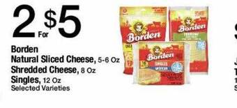 Jons International Borden Natural Sliced Cheese, Shredded Cheese, Singles offer