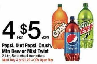 Jons International Pepsi, Diet Pepsi, Crush, Mtn Dew Or Mist Twist offer